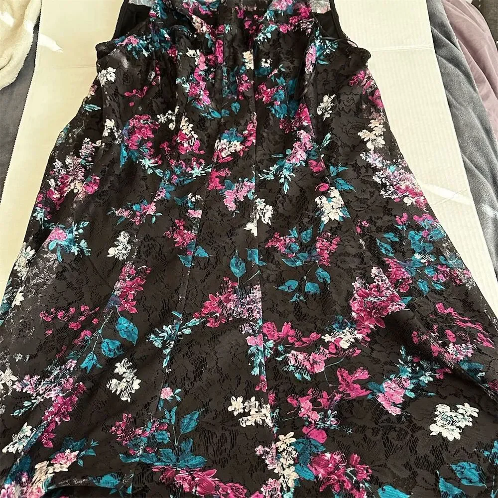 Lane Bryant Black Floral Lace Overlay Sleeveless Mini Dress Women's Size 22/24 - Picture 1 of 6